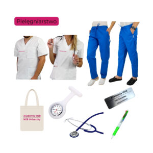 Pielęgniarstwo Wyprawka ( Spodnie, Bluza medyczna z logo AWSB, Torba bawełna, Identyfikator, Zegarek medyczny, Stetoskop, Długopis)