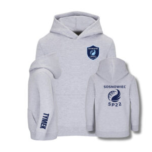 Bluza z kapturem - logo małe + duże + imię lub "ksywka" na ramieniu. Szkoła Podstawowa Nr 22 im. Agaty Mróz w Sosnowcu